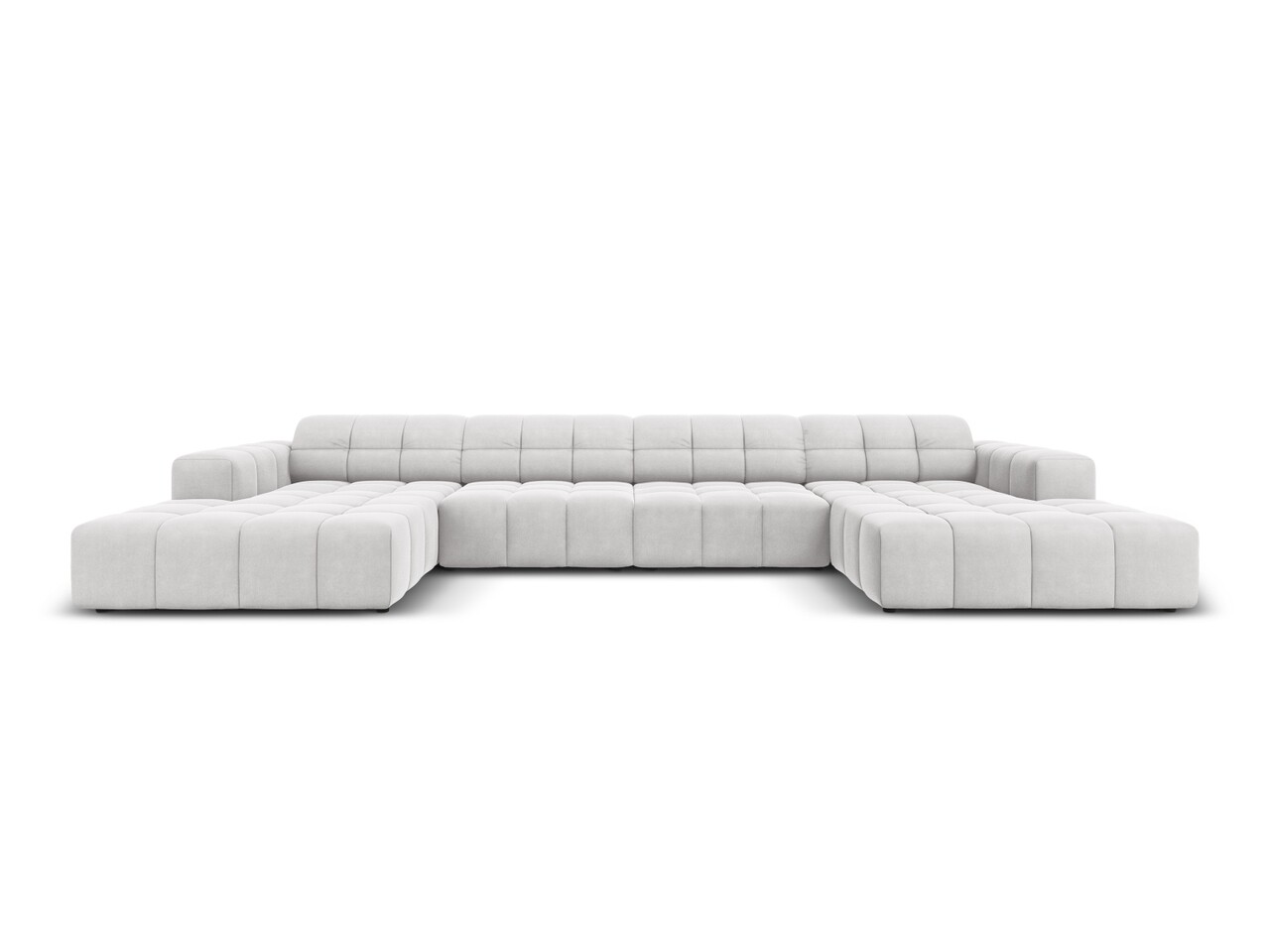 Canapea panoramica 6 locuri, Jennifer-51, Micadoni Home, 364x166x70 cm, catifea, argintiu Canapele